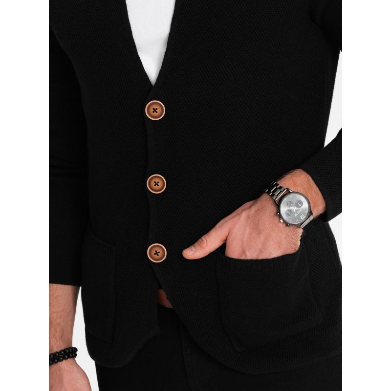 Férfi strukturált pulóver zsebekkel V1 OM-SWCD-0109 fekete