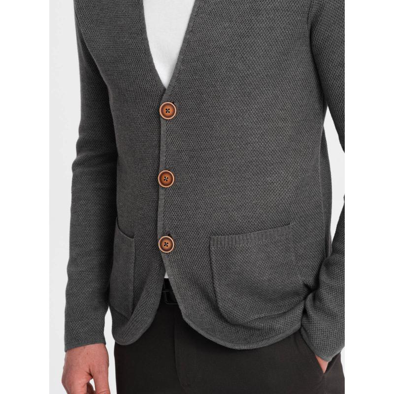 Férfi strukturált pulóver zsebekkel V2 OM-SWCD-0109 grafit