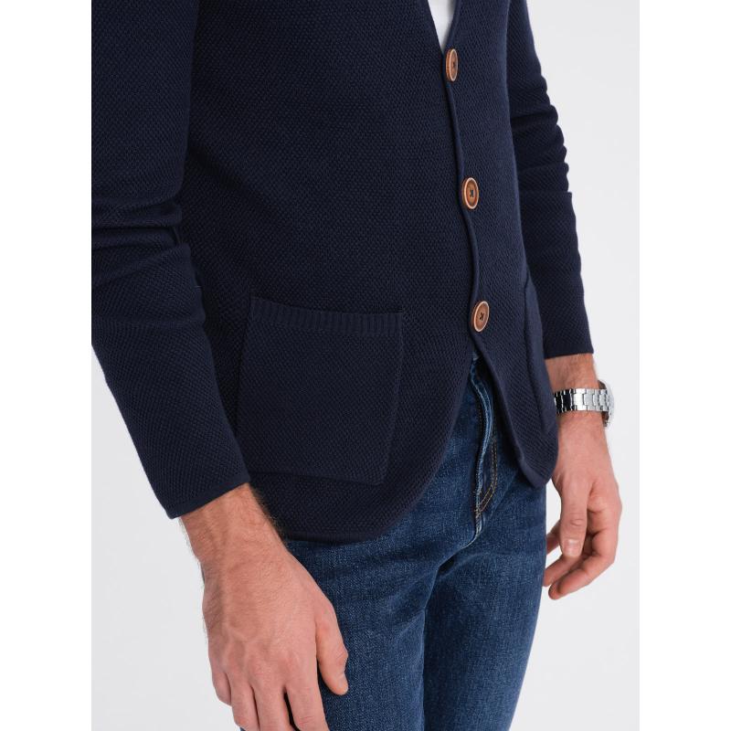 Férfi strukturált pulóver zsebekkel V3 OM-SWCD-0109 sötétkék