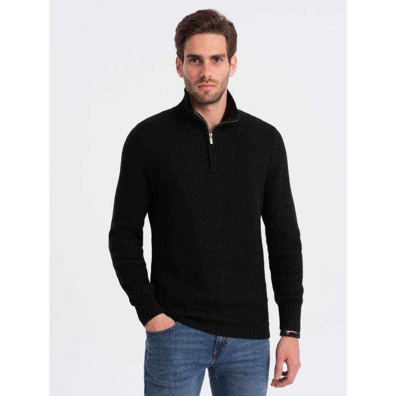Pánský pletený svetr s rozšířeným límcem V3 OM-SWZS-0105 černý 
