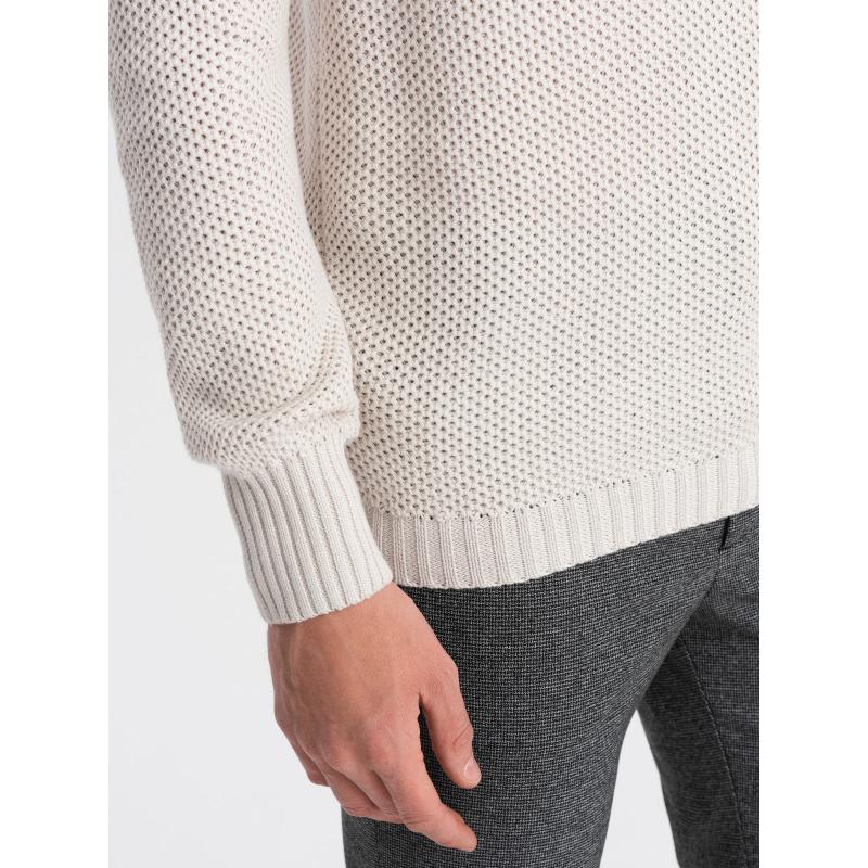 Pánsky pletený sveter s predĺženým golierom V1 OM-SWZS-0105 krémový