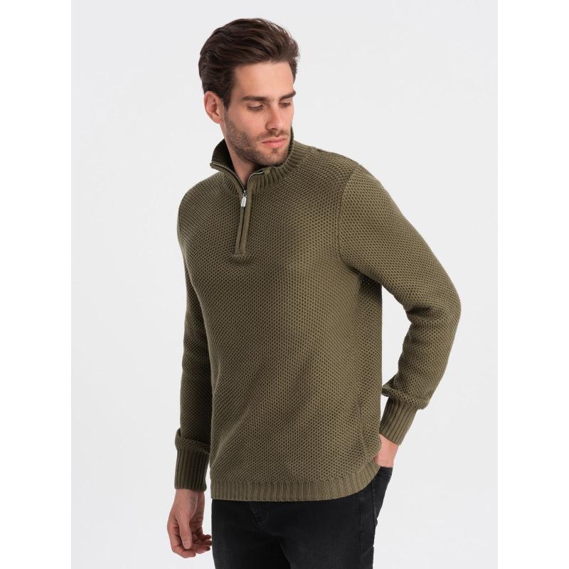 Pánský pletený svetr s rozšířeným límcem V6 OM-SWZS-0105 olivový 
