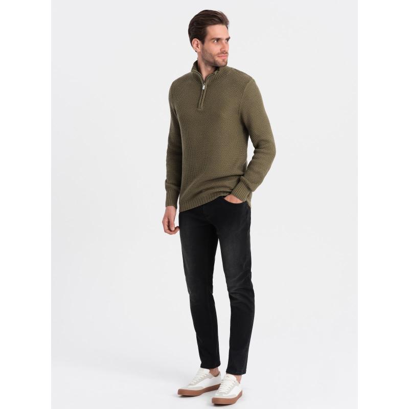 Pánský pletený svetr s rozšířeným límcem V6 OM-SWZS-0105 olivový 