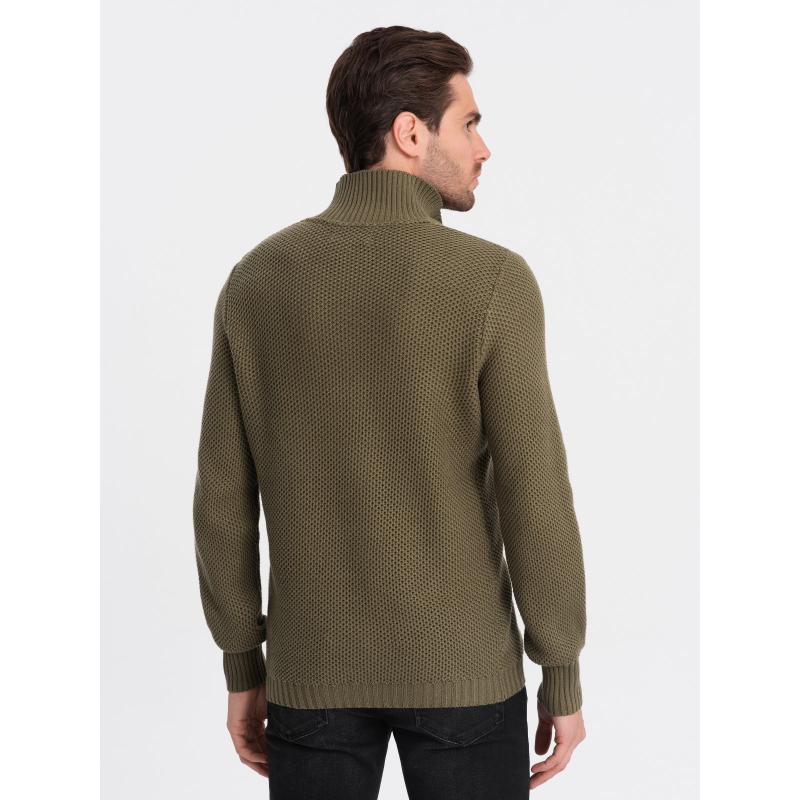 Pánský pletený svetr s rozšířeným límcem V6 OM-SWZS-0105 olivový 