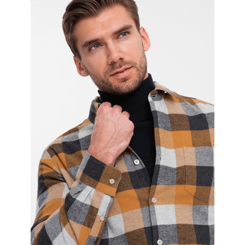 Férfi kockás flanel ing V2 OM-SHCS-0150 OM-SHCS-0150 sárga-fekete