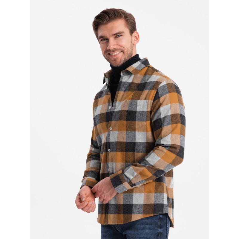 Férfi kockás flanel ing V2 OM-SHCS-0150 OM-SHCS-0150 sárga-fekete