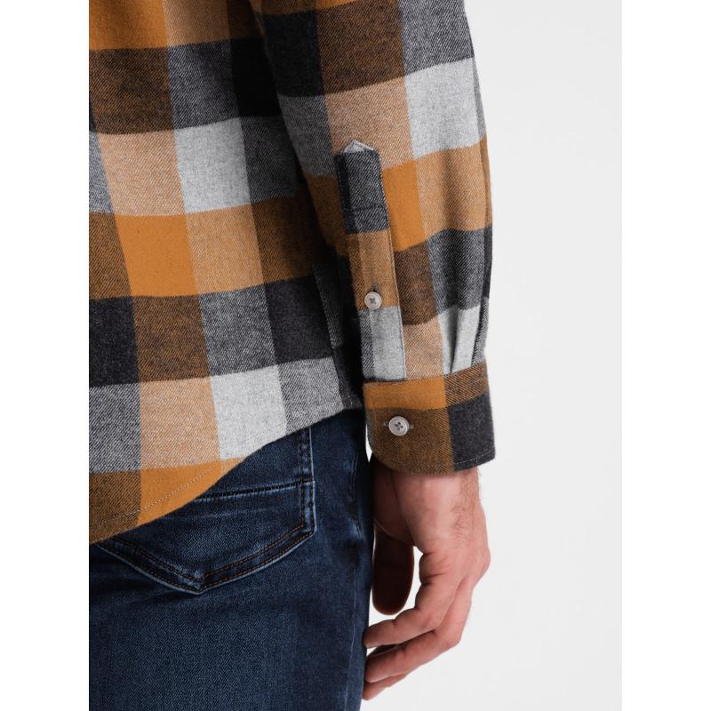 Férfi kockás flanel ing V2 OM-SHCS-0150 OM-SHCS-0150 sárga-fekete