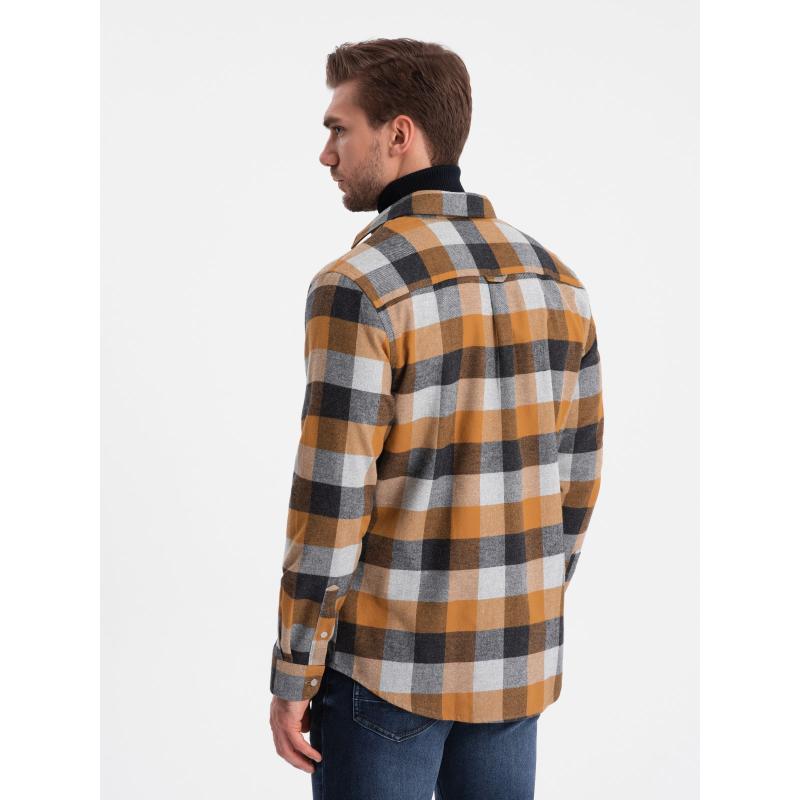 Férfi kockás flanel ing V2 OM-SHCS-0150 OM-SHCS-0150 sárga-fekete
