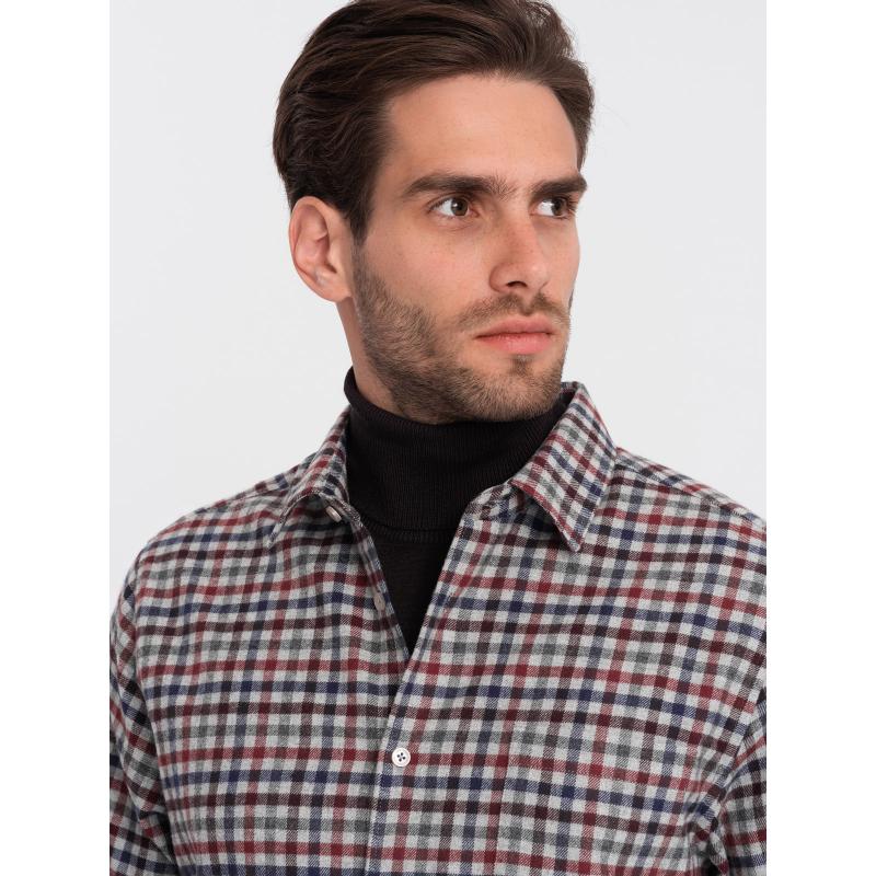 Pánská kostkovaná flanelová košile V3 OM-SHCS-0150 tmavě modrá a červená