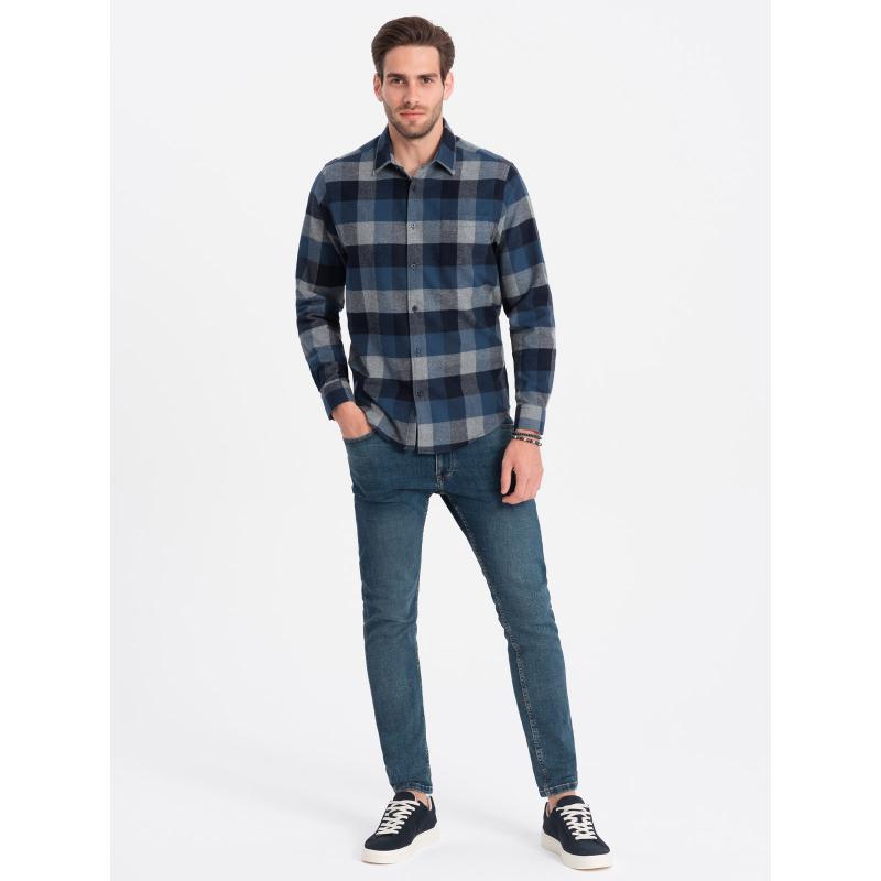 V4 OM-SHCS-0150 OM-SHCS-0150 kék férfi kockás flanel ing