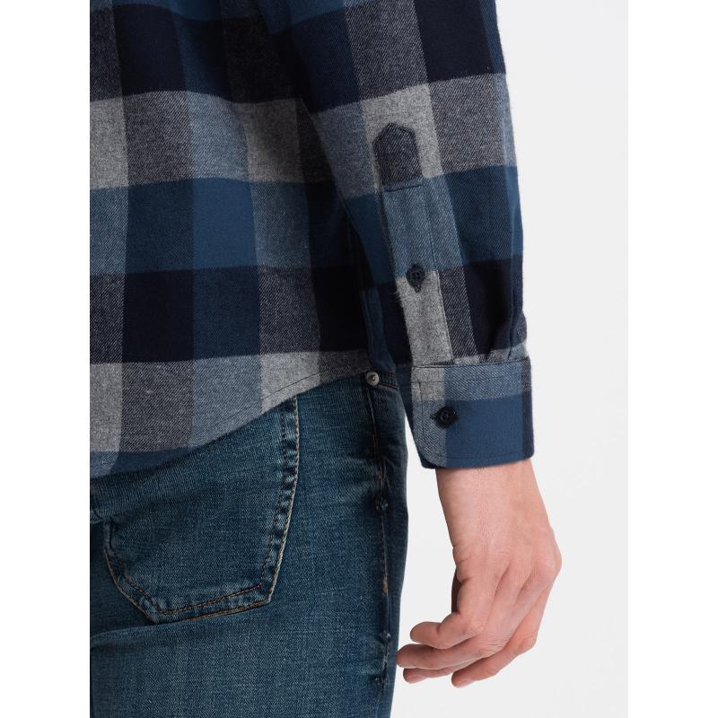 V4 OM-SHCS-0150 OM-SHCS-0150 kék férfi kockás flanel ing