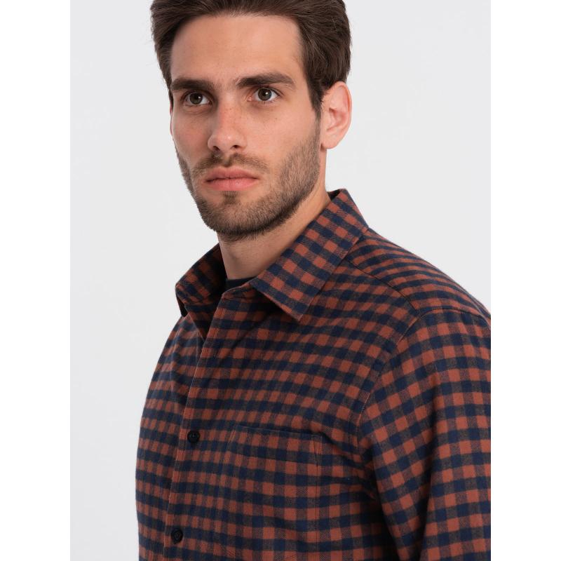 Férfi kockás flanel ing V6 OM-SHCS-0150 sötétkék és fekete