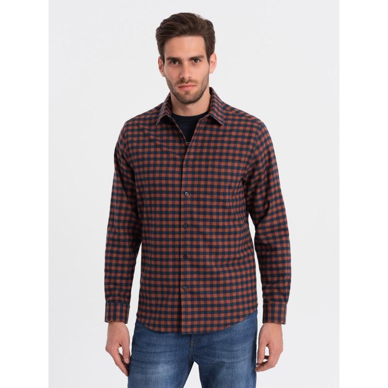 Férfi kockás flanel ing V6 OM-SHCS-0150 sötétkék és fekete
