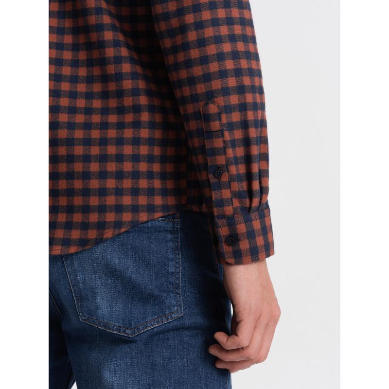 Férfi kockás flanel ing V6 OM-SHCS-0150 sötétkék és fekete
