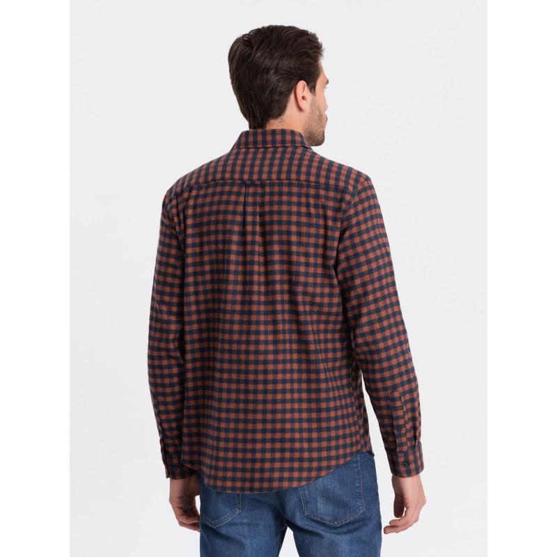 Férfi kockás flanel ing V6 OM-SHCS-0150 sötétkék és fekete