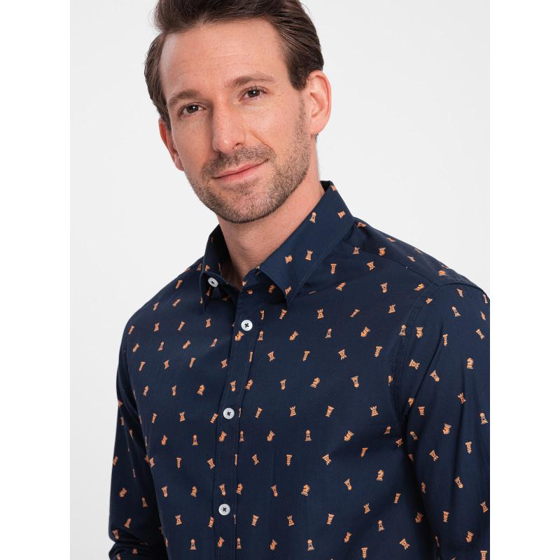Pánská bavlněná vzorovaná košile SLIM FIT inkoustová