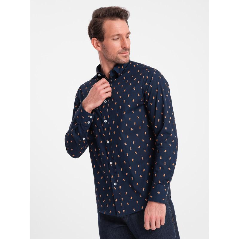 Pánská bavlněná vzorovaná košile SLIM FIT inkoustová