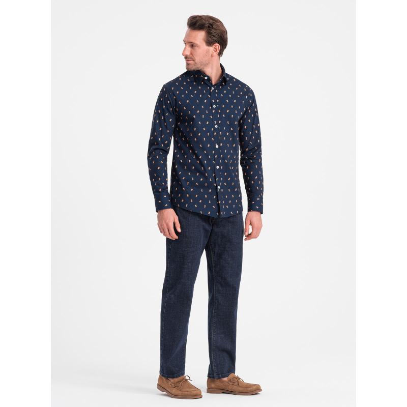 Pánská bavlněná vzorovaná košile SLIM FIT inkoustová