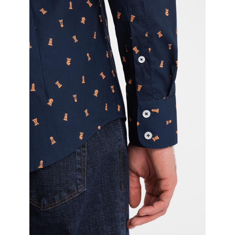Pánská bavlněná vzorovaná košile SLIM FIT inkoustová