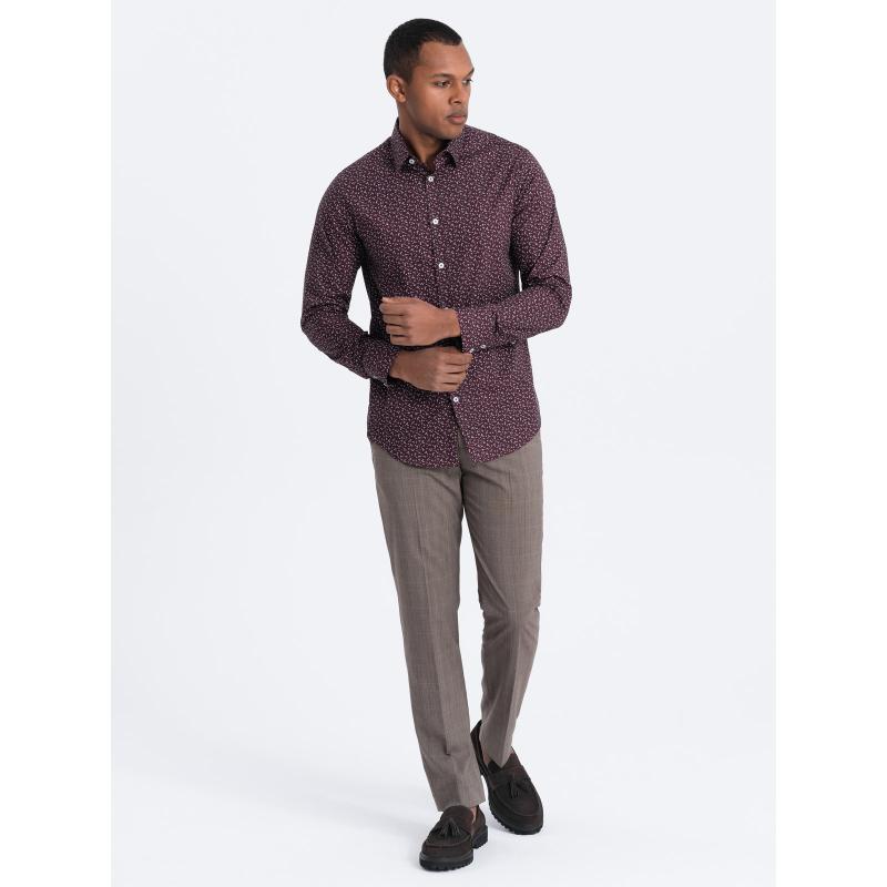 Férfi pamut mintás ing SLIM FIT burgundi