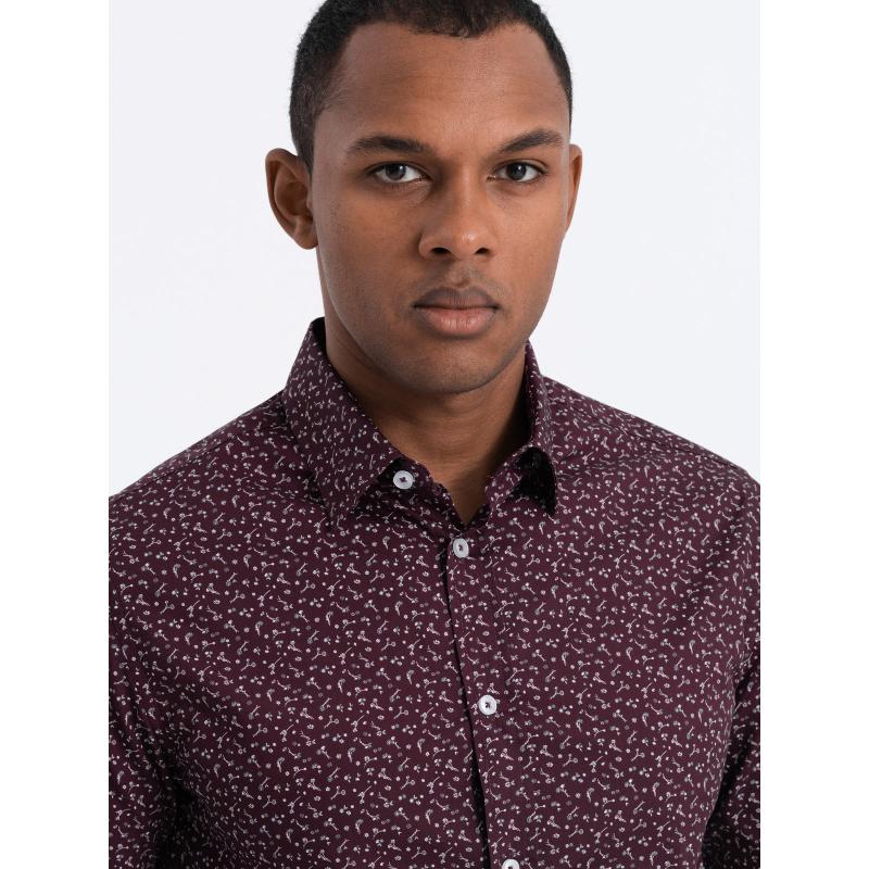Férfi pamut mintás ing SLIM FIT burgundi