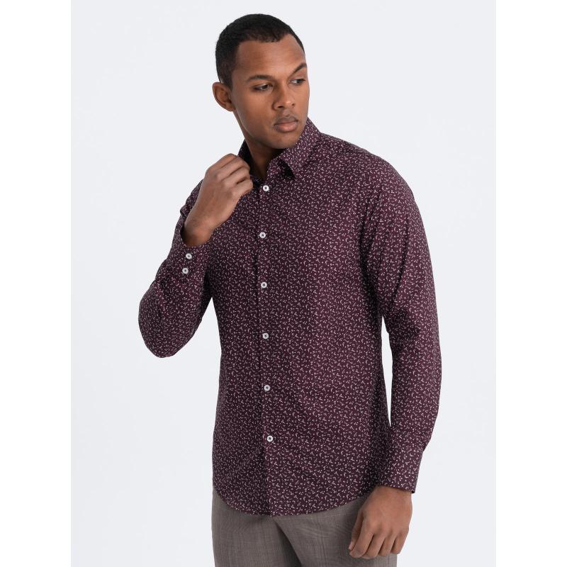 Férfi pamut mintás ing SLIM FIT burgundi