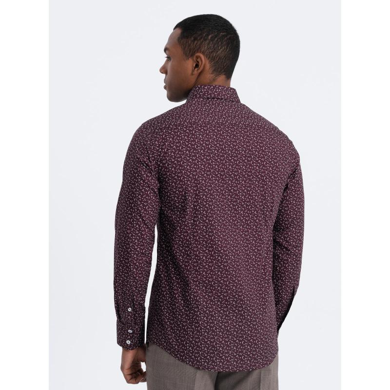Férfi pamut mintás ing SLIM FIT burgundi