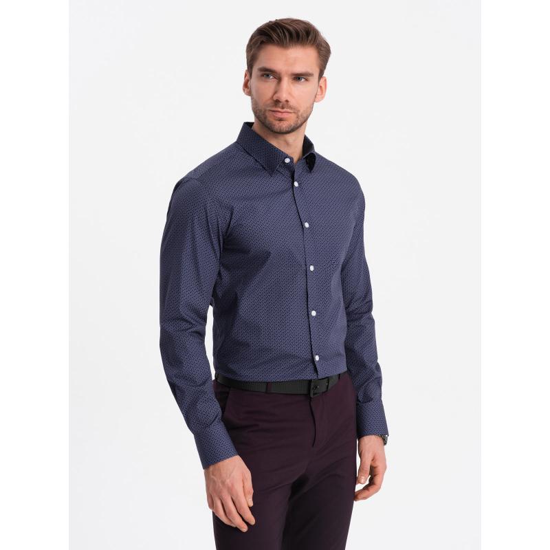 Pánská bavlněná vzorovaná košile SLIM FIT tmavě modrá