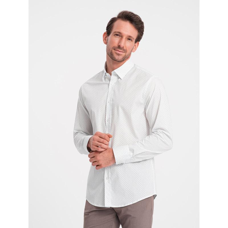Pánska bavlnená košeľa REGULAR FIT s mikro vzorom biela