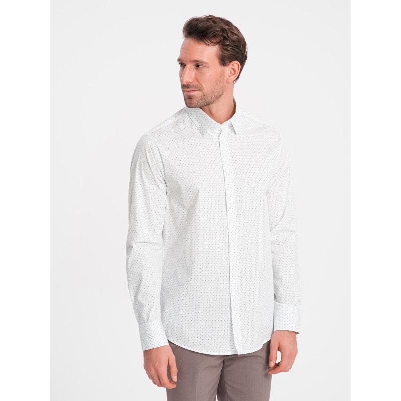 Pánská bavlněná košile REGULAR FIT s mikro vzorem bílá 
