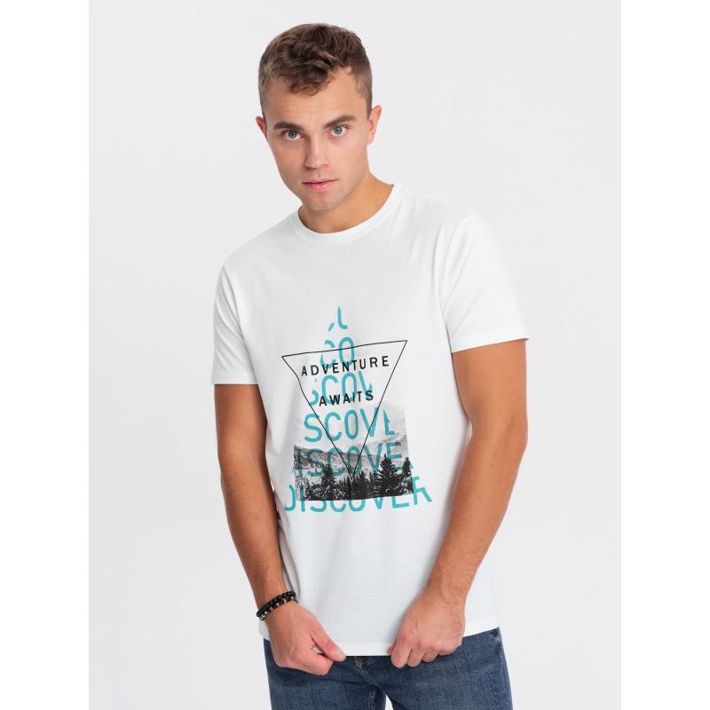 Pánské bavlněné tričko s potiskem V1 OM-TSPT-0165 bílé 