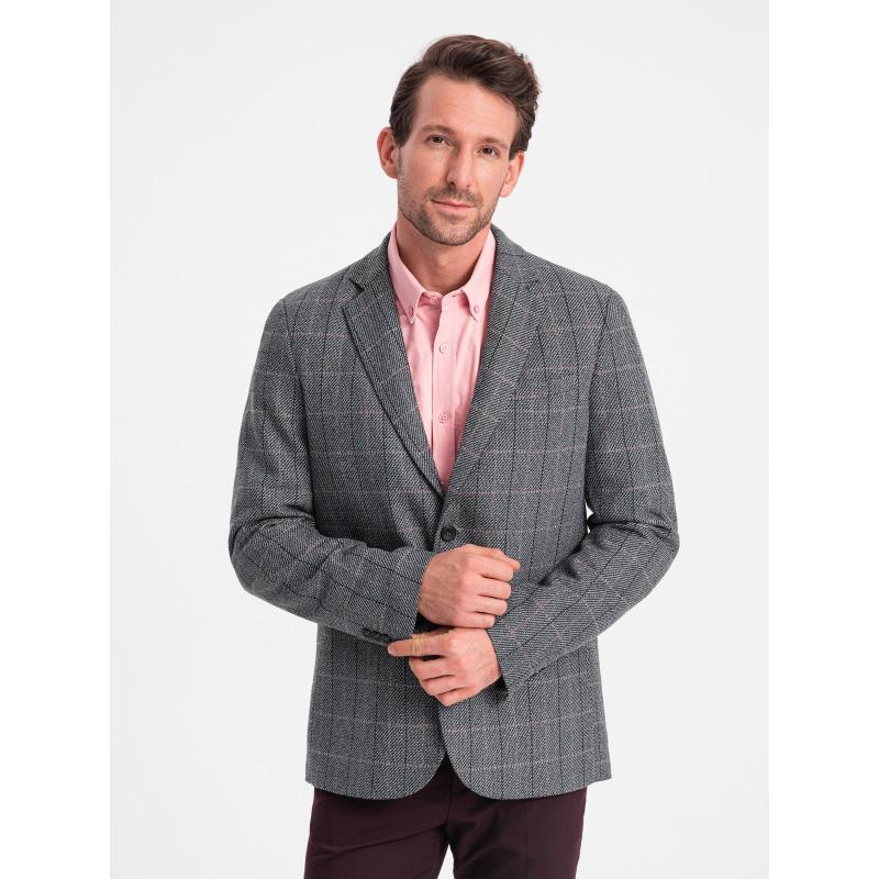 Pánské žakárové sako V1 OM-BLZB-0119 grafitové 