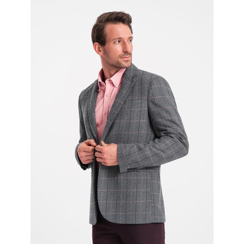 Pánské žakárové sako V1 OM-BLZB-0119 grafitové 