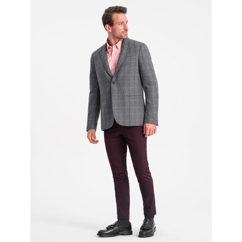 Pánské žakárové sako V1 OM-BLZB-0119 grafitové 