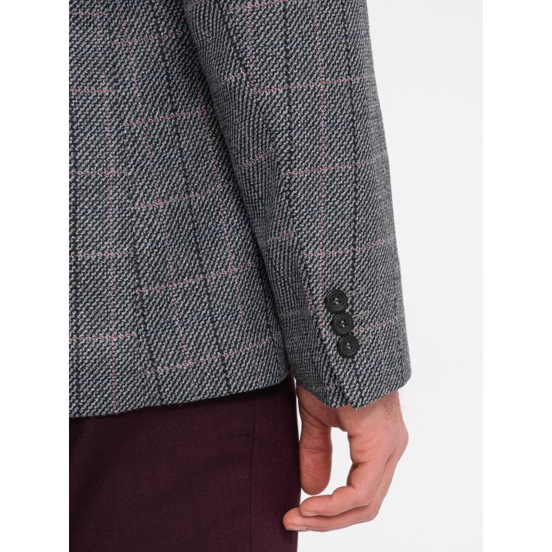 Pánské žakárové sako V1 OM-BLZB-0119 grafitové 