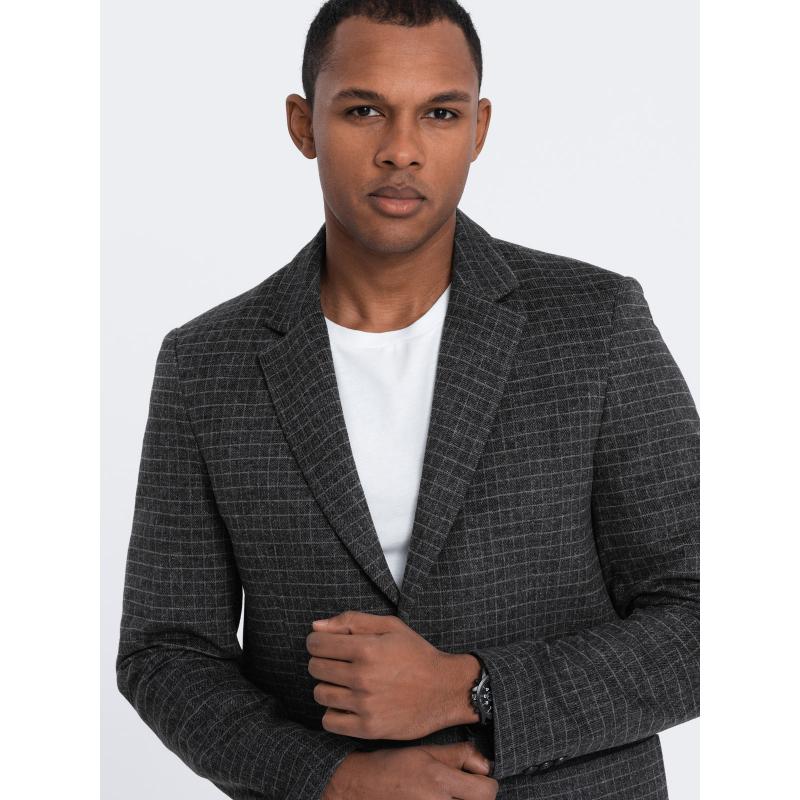 Pánska károvaná bunda s vlnou V2 OM-BLZB-0117 grafitová