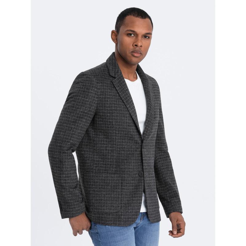 Pánska károvaná bunda s vlnou V2 OM-BLZB-0117 grafitová