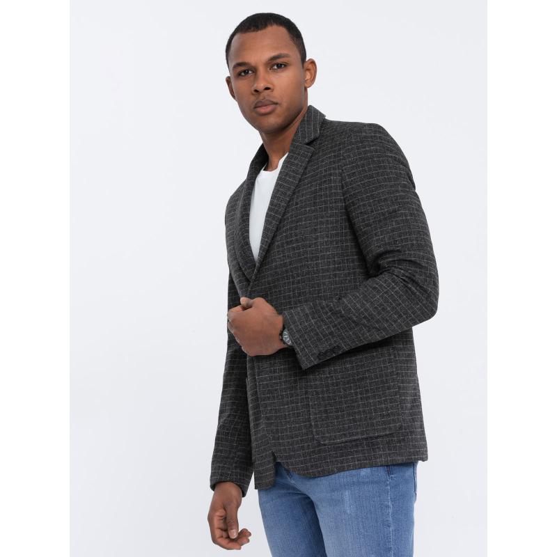 Pánska károvaná bunda s vlnou V2 OM-BLZB-0117 grafitová