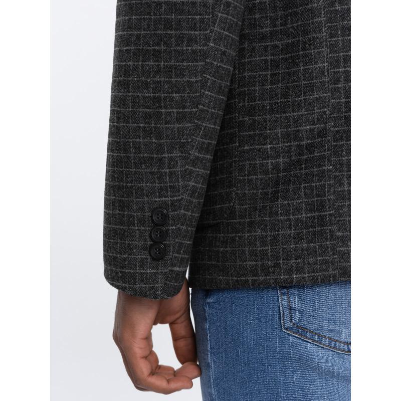 Pánska károvaná bunda s vlnou V2 OM-BLZB-0117 grafitová