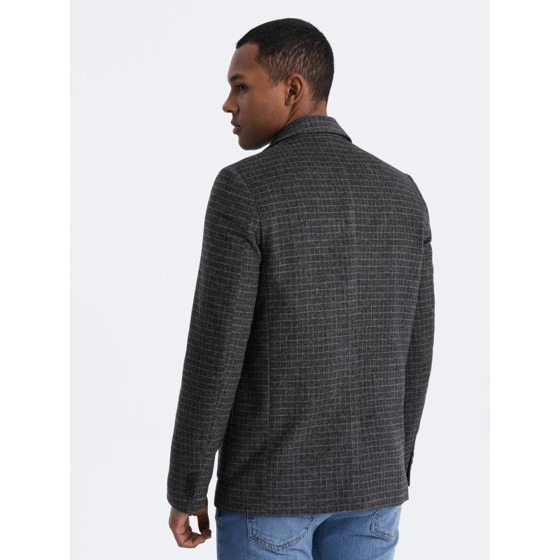 Pánska károvaná bunda s vlnou V2 OM-BLZB-0117 grafitová