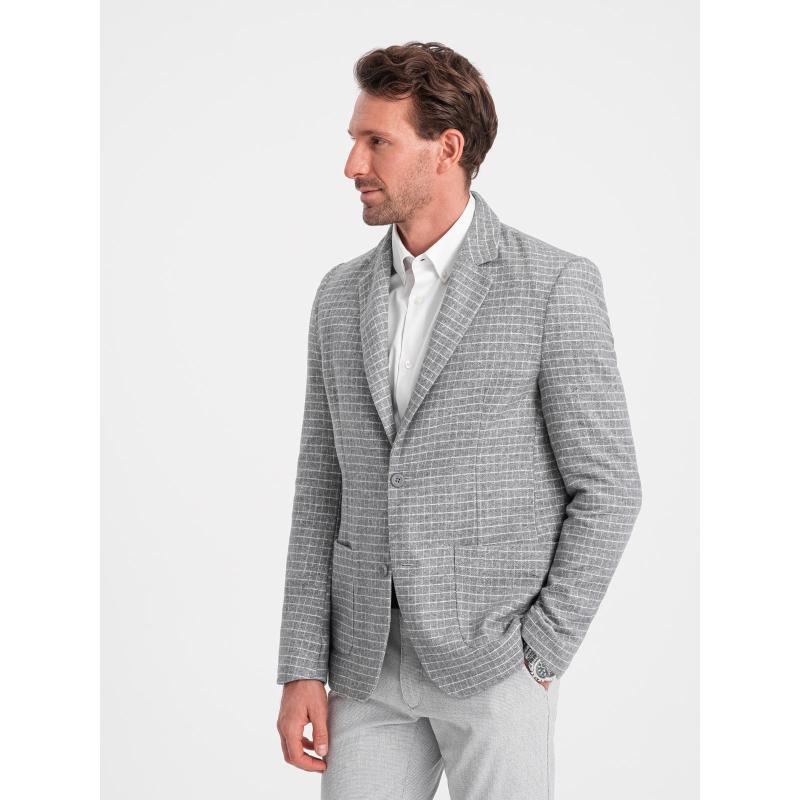 Férfi kockás kabát gyapjúval V1 OM-BLZB-0117 szürke