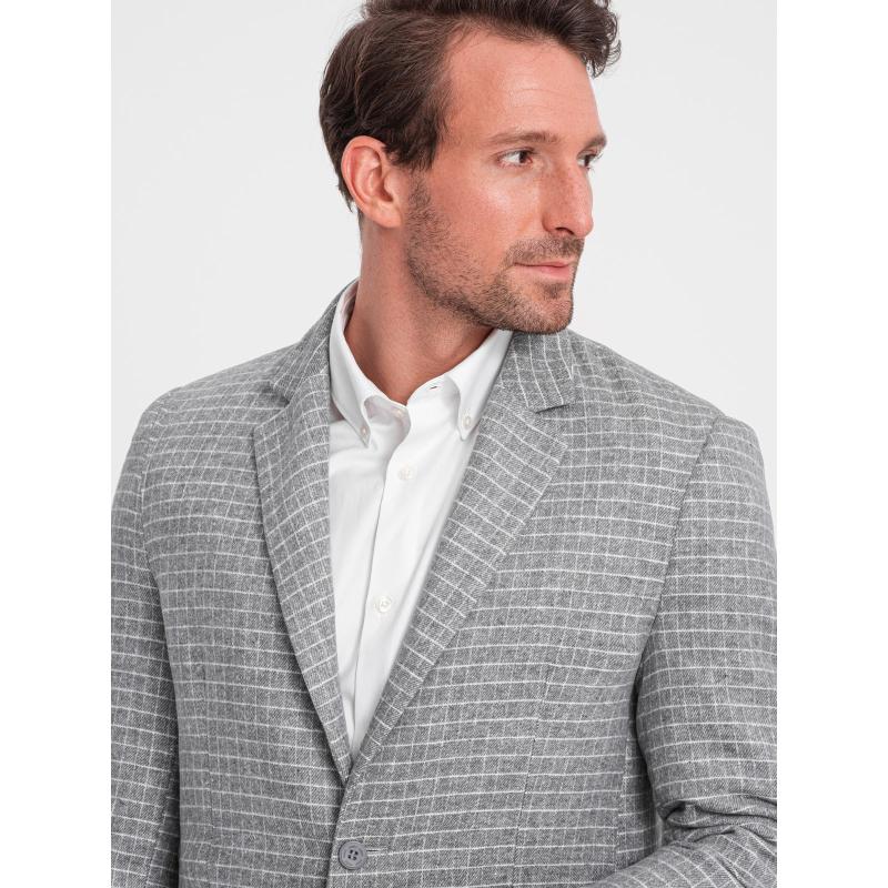 Férfi kockás kabát gyapjúval V1 OM-BLZB-0117 szürke