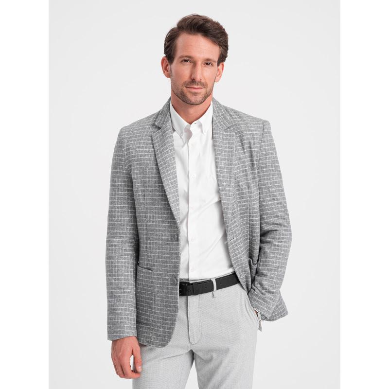 Férfi kockás kabát gyapjúval V1 OM-BLZB-0117 szürke