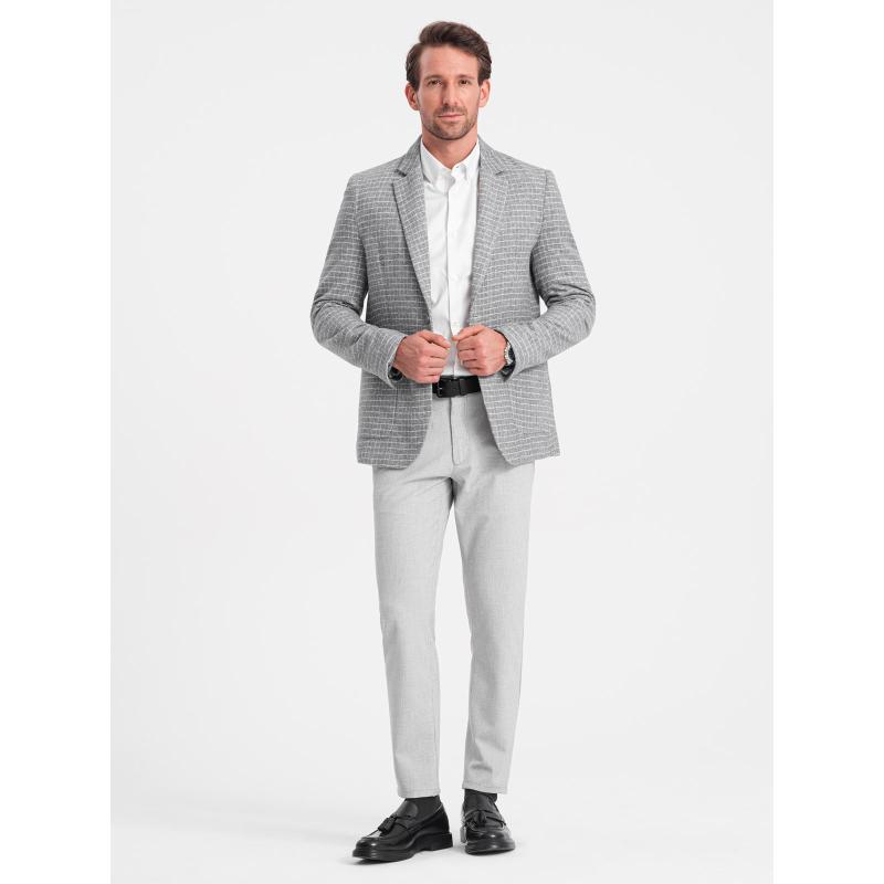 Férfi kockás kabát gyapjúval V1 OM-BLZB-0117 szürke