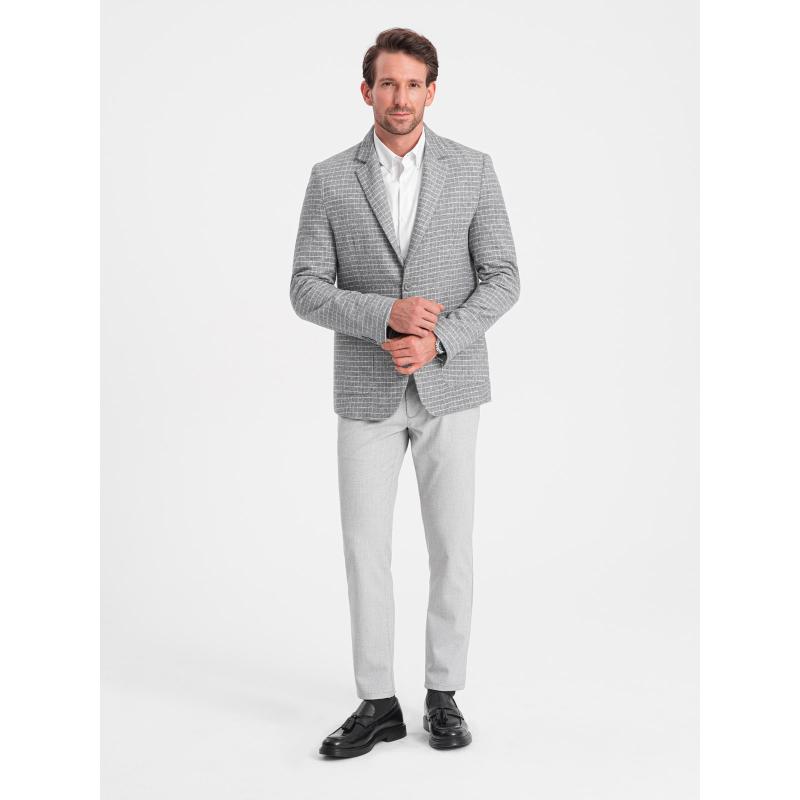 Férfi kockás kabát gyapjúval V1 OM-BLZB-0117 szürke