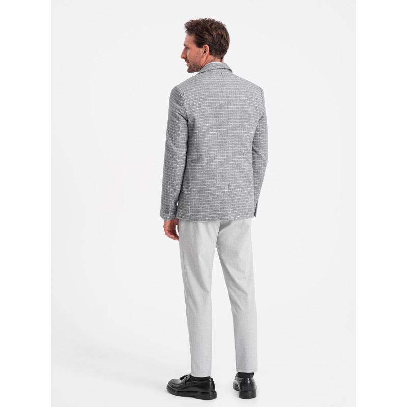 Férfi kockás kabát gyapjúval V1 OM-BLZB-0117 szürke