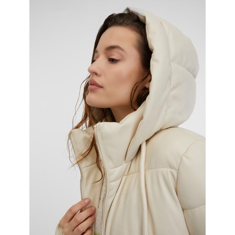 Krémový dámsky prešívaný koženkový kabát