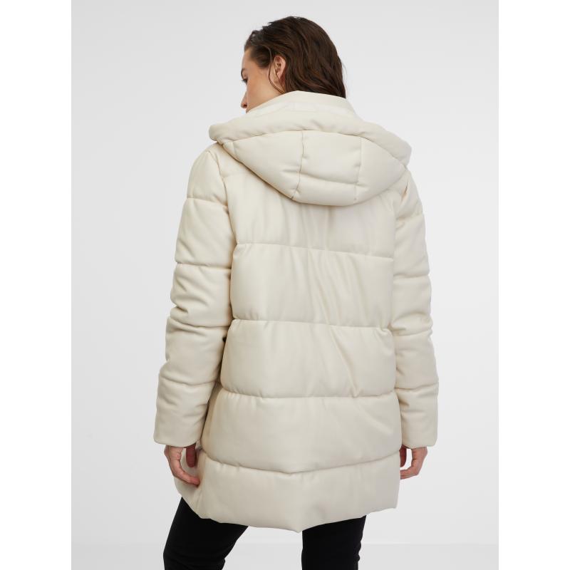 Krémový dámsky prešívaný koženkový kabát
