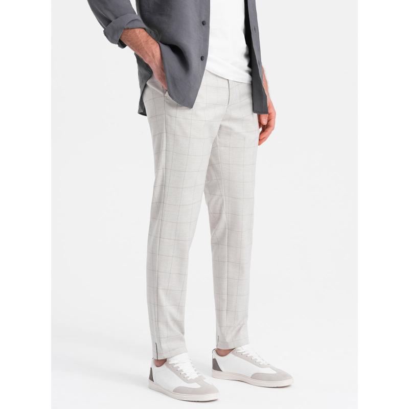 Férfi klasszikus szabású kockás nadrág V1 OM-PACP-0187 bézs OM-PACP-0187 bézs