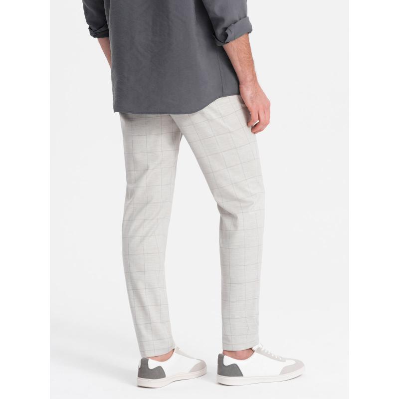 Férfi klasszikus szabású kockás nadrág V1 OM-PACP-0187 bézs OM-PACP-0187 bézs